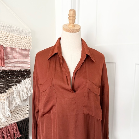 Free People Starry Dreams Satin Shirt Brown Sz M NWT - Picture 3 of 11